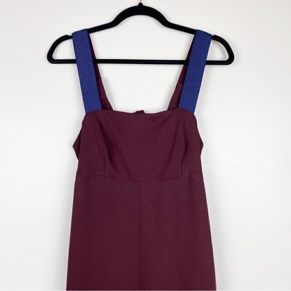 Topshop Cutout Back Sleeveless Square Neck Jumpsuit Maroon Burgundy Size 8 - Picture 3 of 10